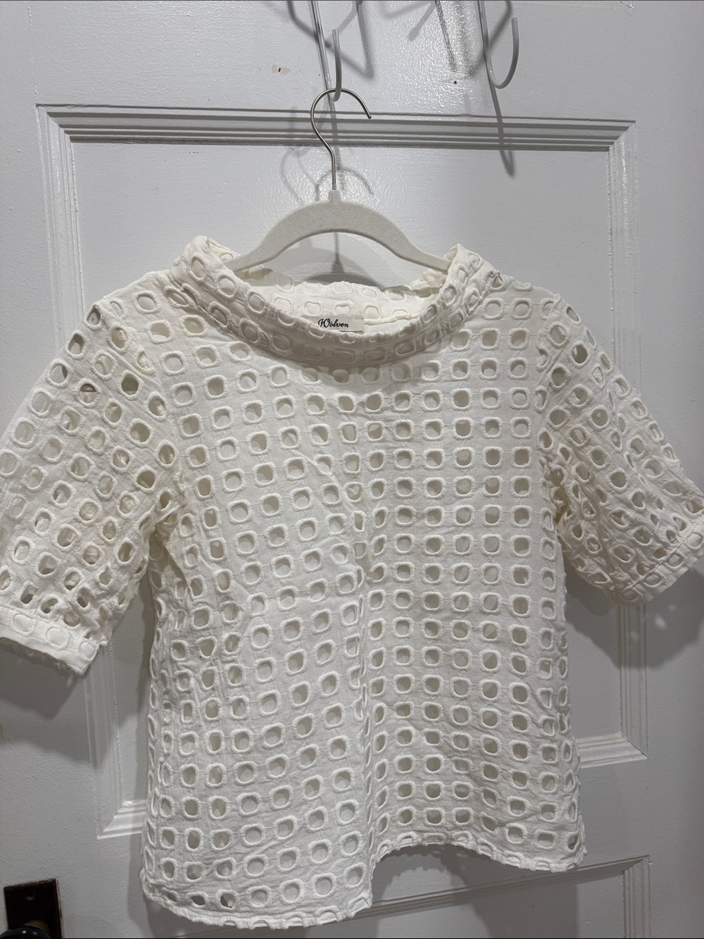 Wolven White Eyelet Square Cutout Top